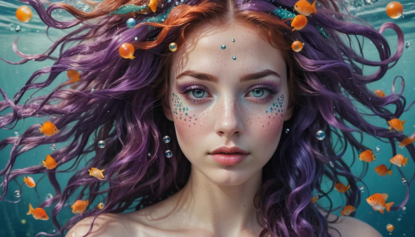 Whimsical Mermaid Portrait with Colorful Hair