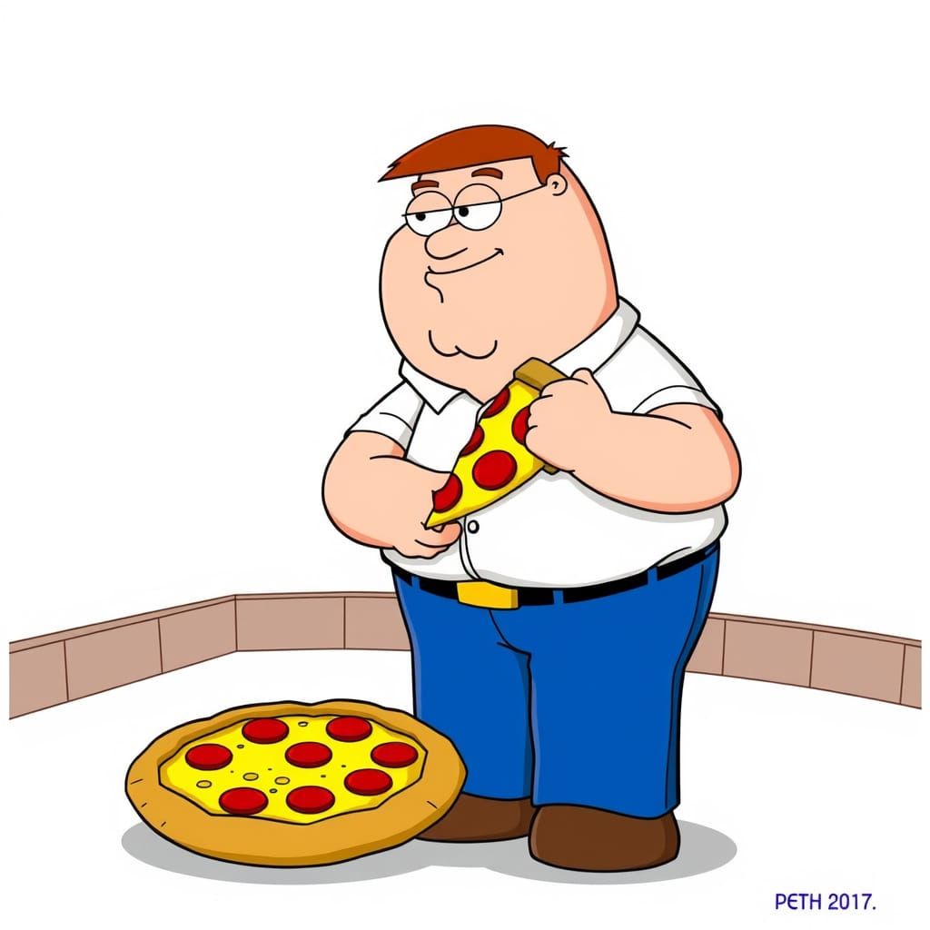 Peter Griffin Enjoying Pizza in Cartoon Style