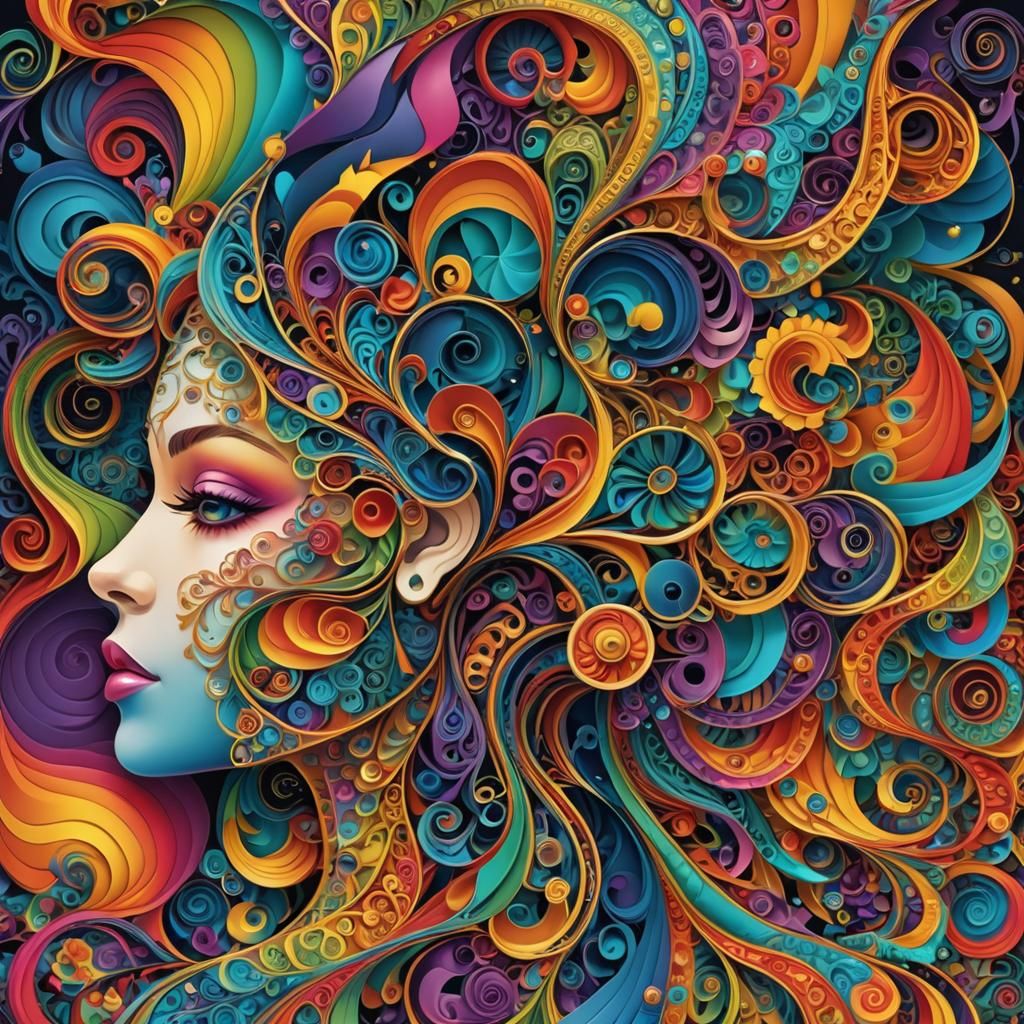 Abstract Rainbow Female Head in Geometric Style