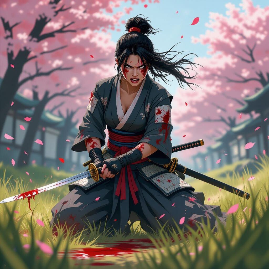 Furious Samurai Woman Ready for Battle
