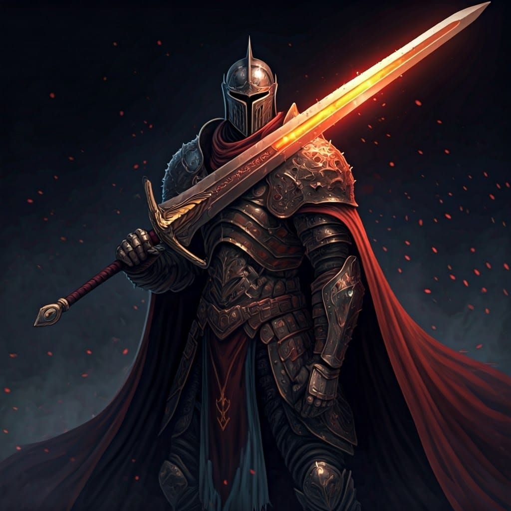 Ominous Knight with Huge Sword in Cinematic Style