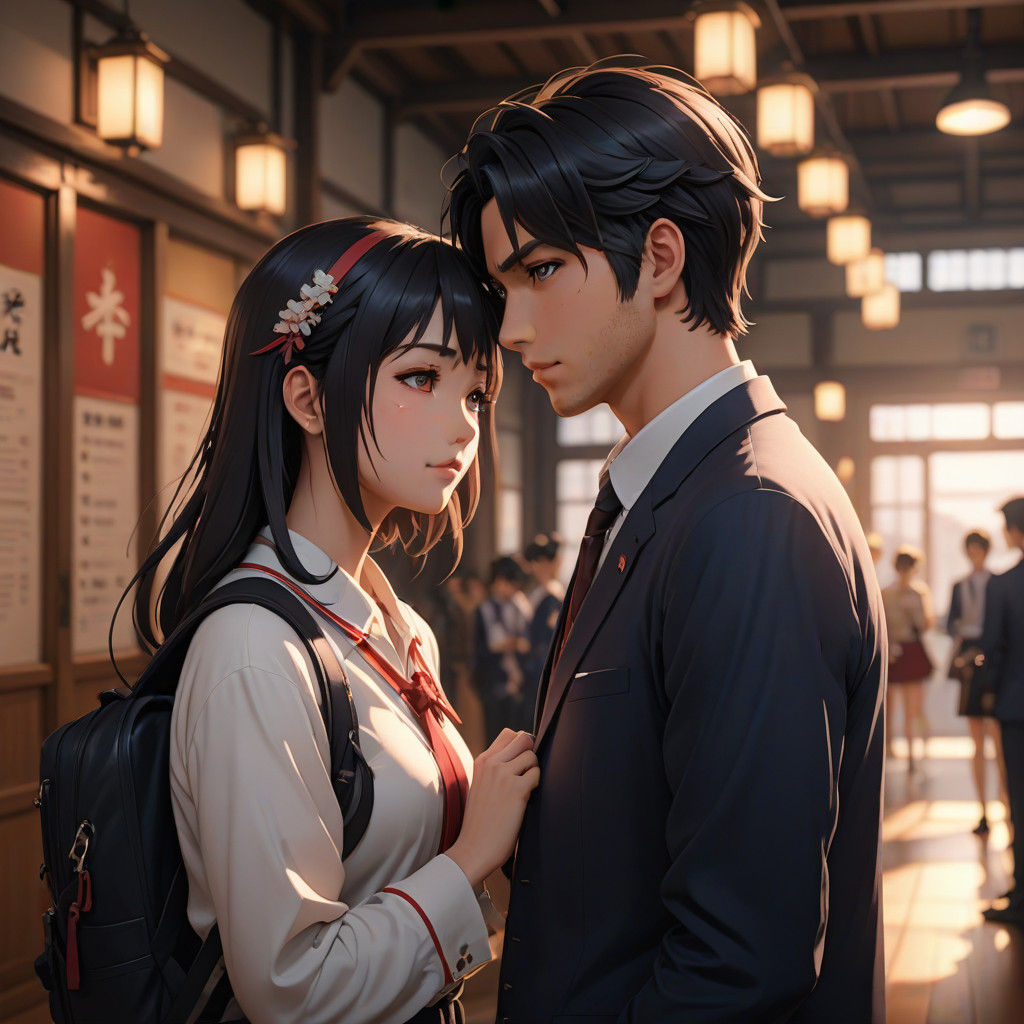 Shy Schoolgirl Blushes in Quiet Japanese Hallway