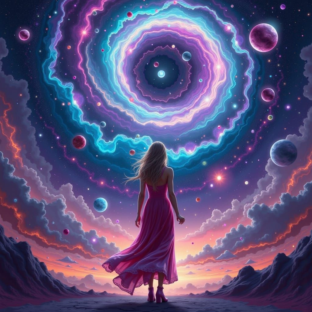 Cosmic Woman in Spiraling Galaxy, Digital Painting