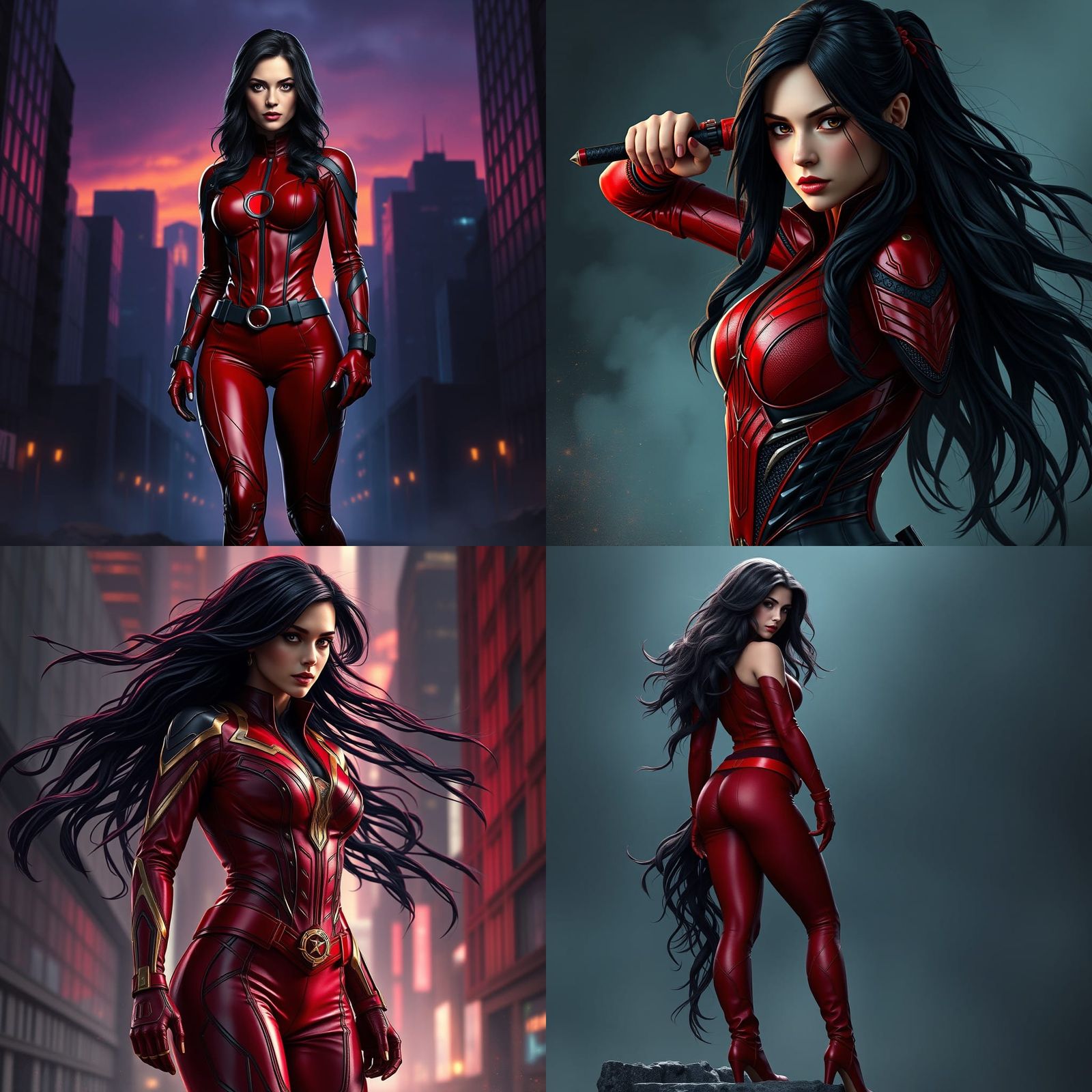 Red Superhero Girl in Black Widow Style