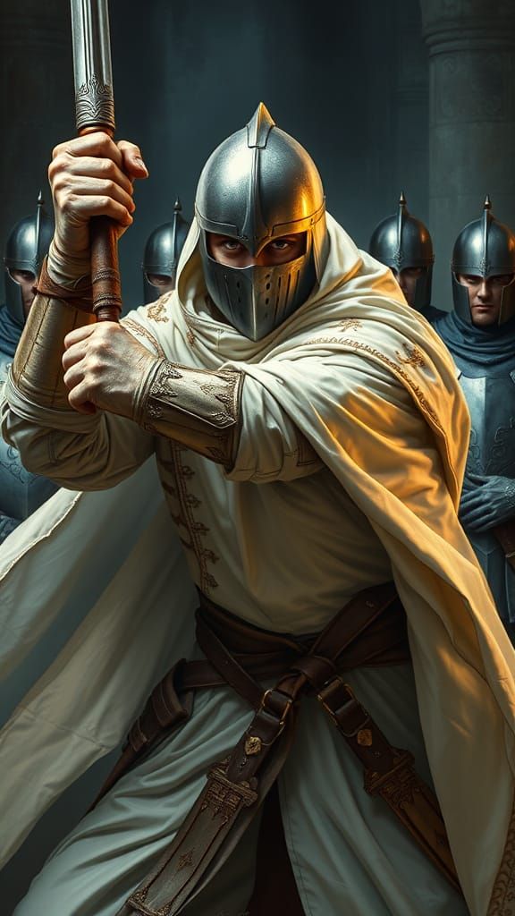 Noble Knight Baldwin IV in Heroic Stance, Sword in Hand