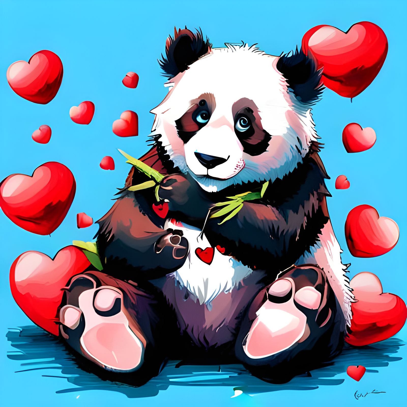 Adorable Panda Portrait with Hearts