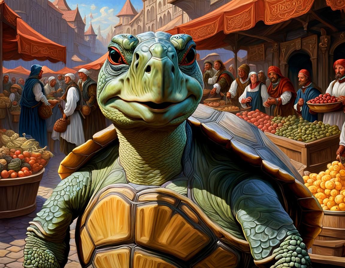Anthropomorphic Turtle Damsel in Medieval Market