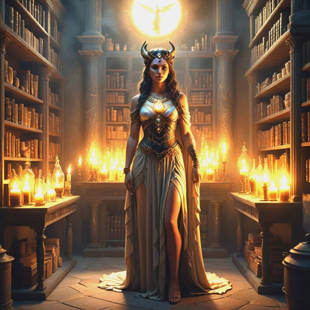 Goddess Hecate Portrait in Apothecary, Fantasy Art
