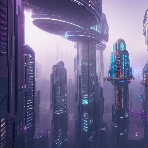 Futuristic Vertical City in Cyberpunk Style