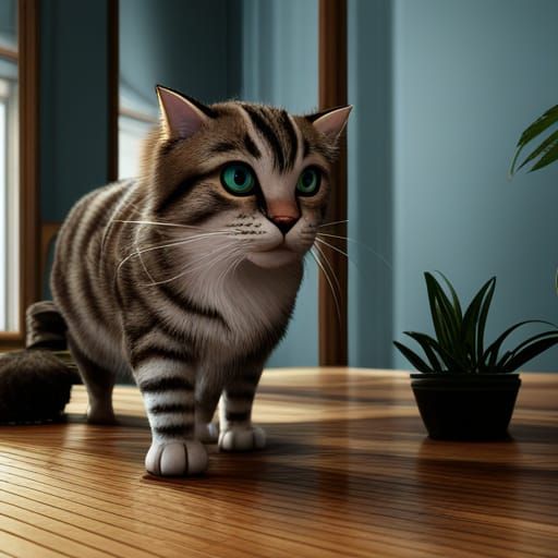Grey Tabby Cat Waking Up: Animated Style