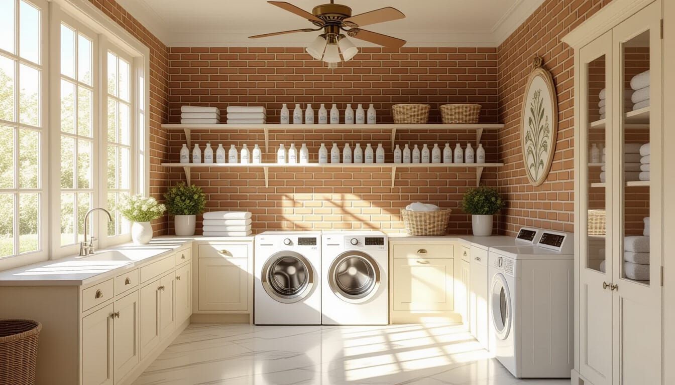 Vibrant Victorian Laundry Room Interior in Art Nouveau Style
