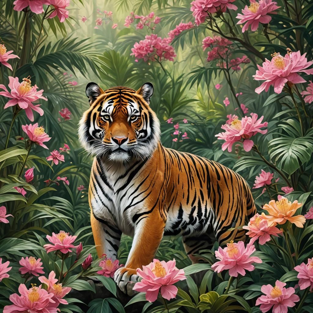 Majestic Tiger in Rose Tourmaline Jungle