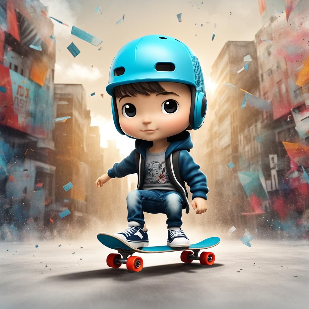 Cute Skateboarder Boy: Chibi Bobblehead Figurine