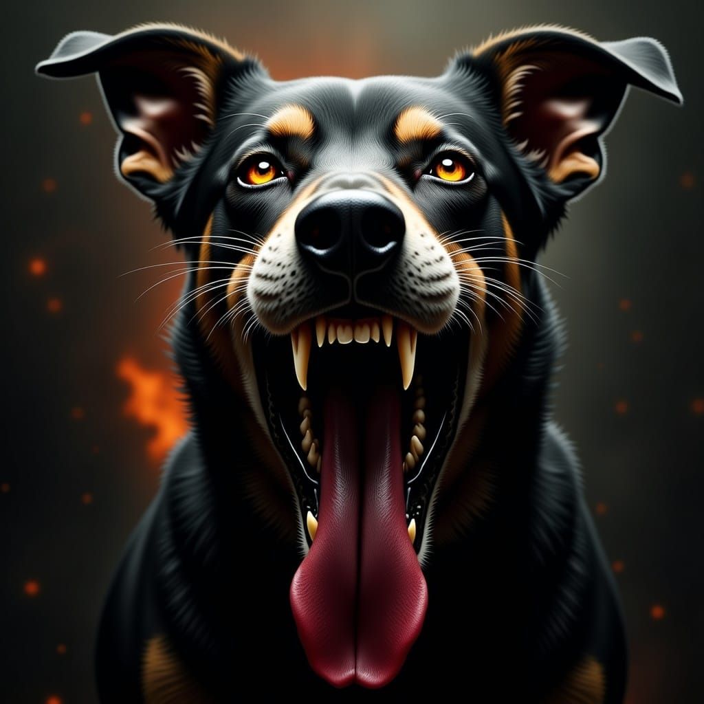 Cinematic Snarling Dog with Open Jaws