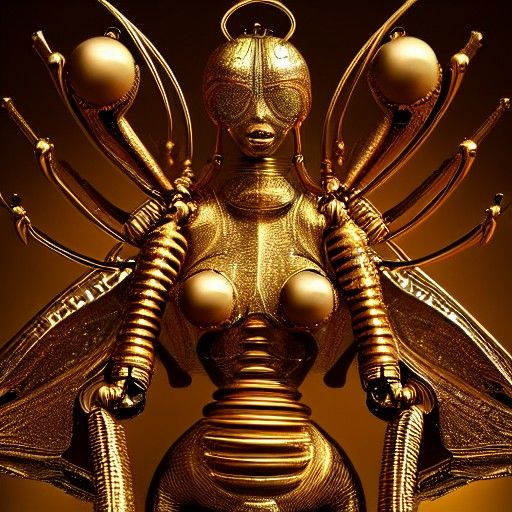 Golden Robot Insect Goddess in Hypermaximalist Style