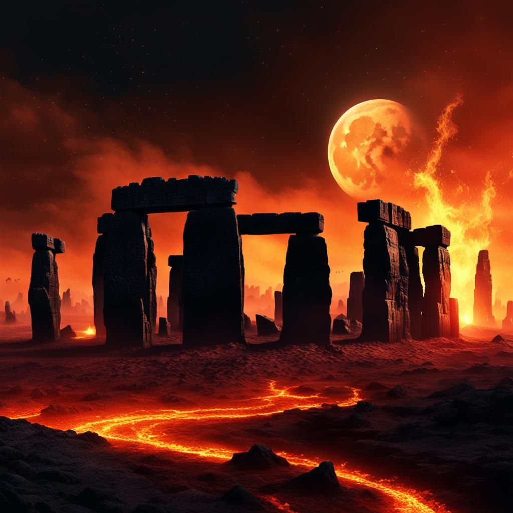 Infernal Stonehenge Under Moonlight: Digital Matte Painting