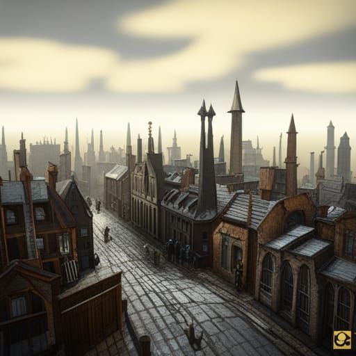 Steampunk City Painting in Industrial Style