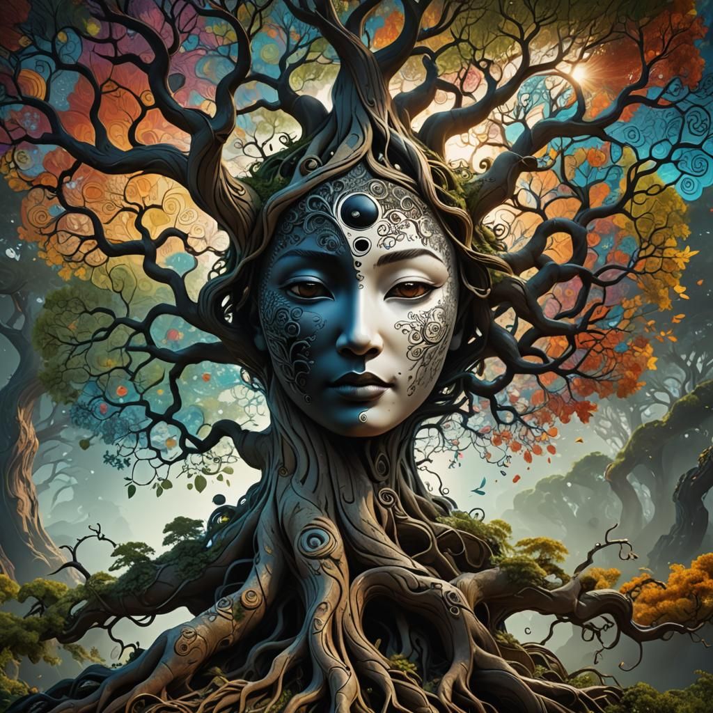 Ying Yang Tree in Digital Matte Painting Style