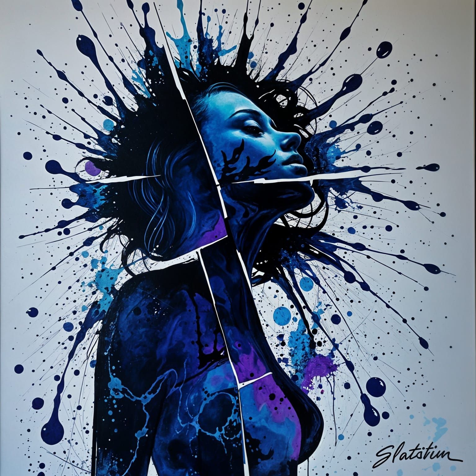 Ink Splatter Woman: A Surreal Bioluminescent Artwork