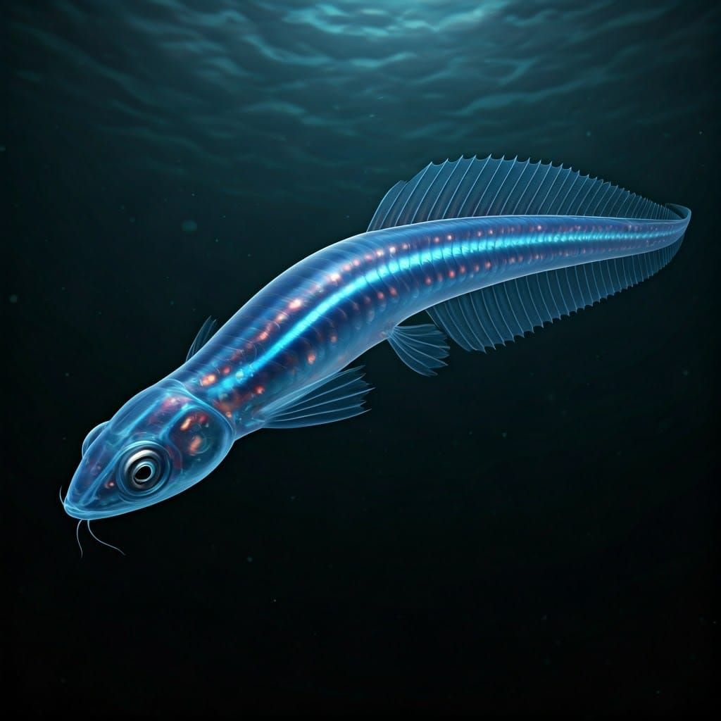 Bioluminescent Abyssal Creature in Ethereal Oceanic Depths