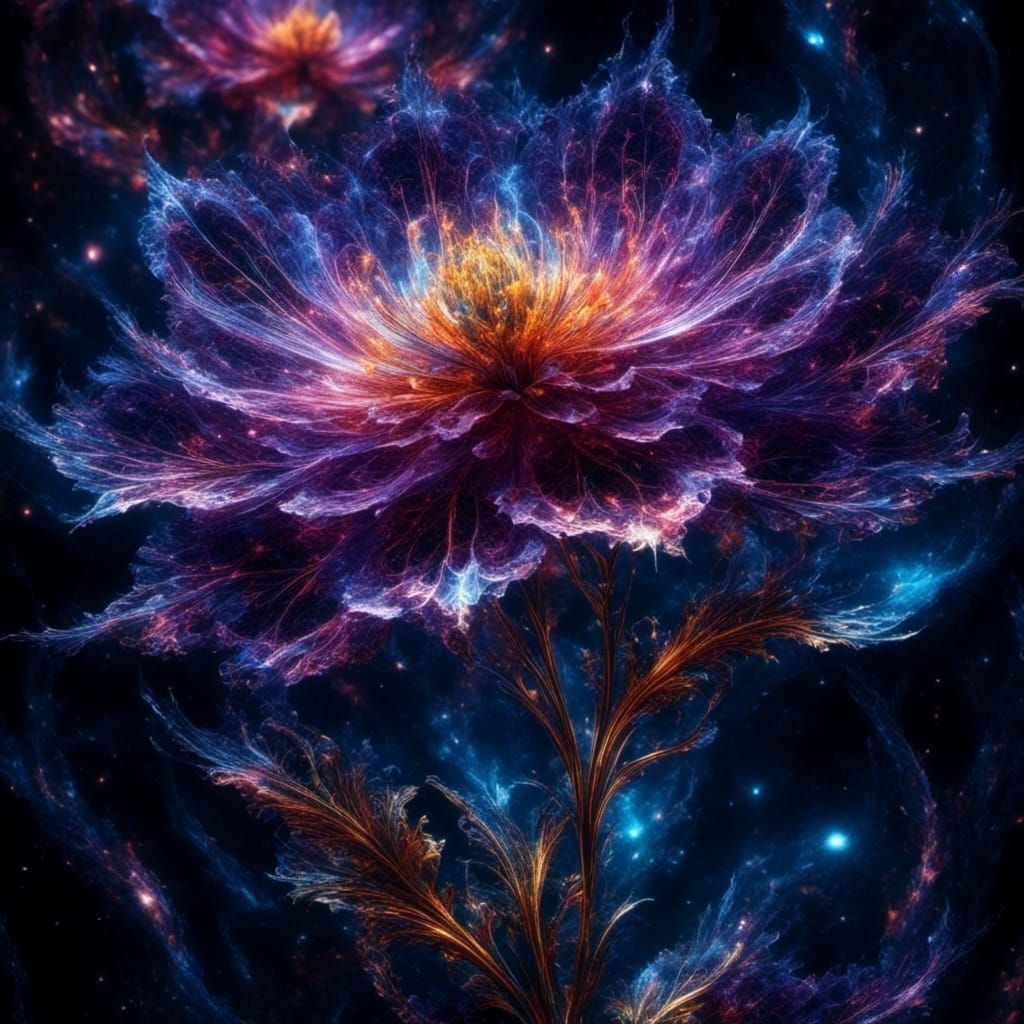 Galactic Beanstalk Flower with Aurora Borealis