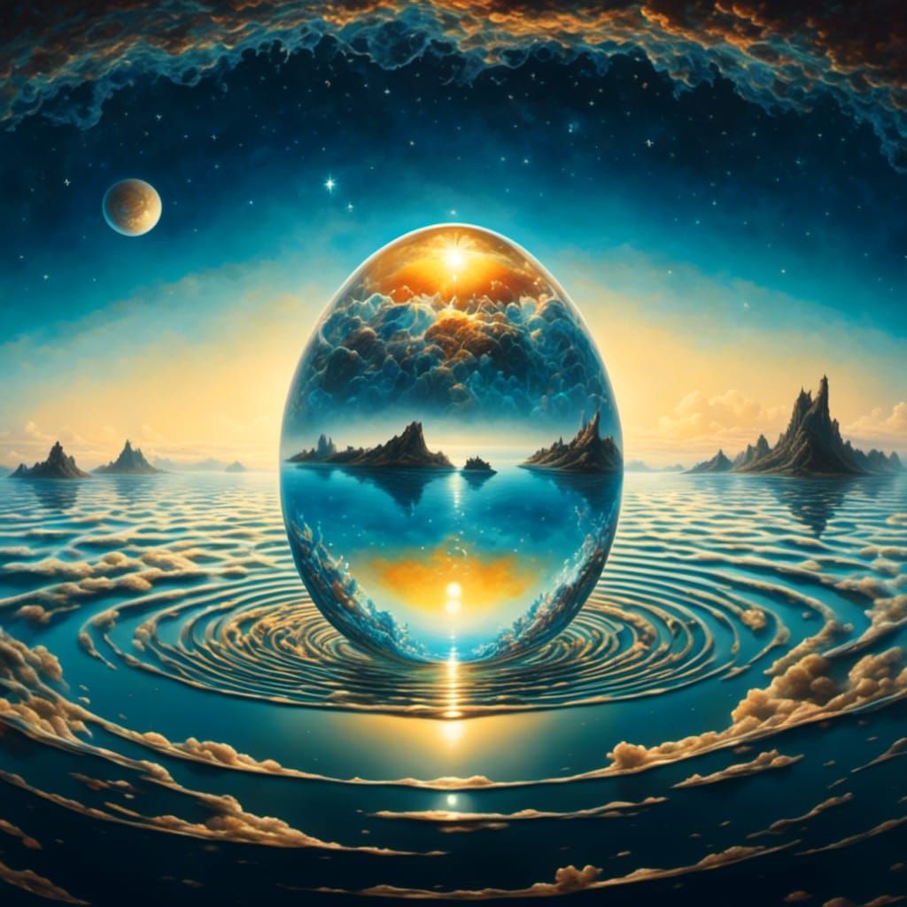 Surreal Glass Egg Reflecting Earth in Dreamlike Scene