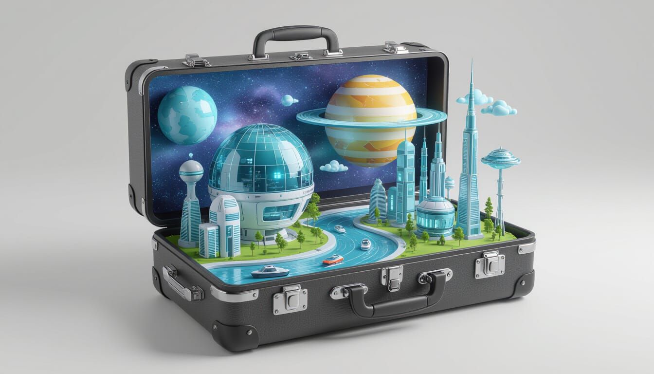 Futuristic Miniature World Inside 3D Suitcase