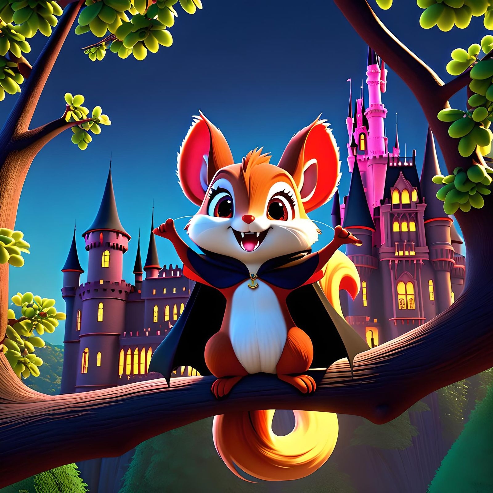Adorable Vampire Squirrel in Gothic Castle: 3D Digital Art