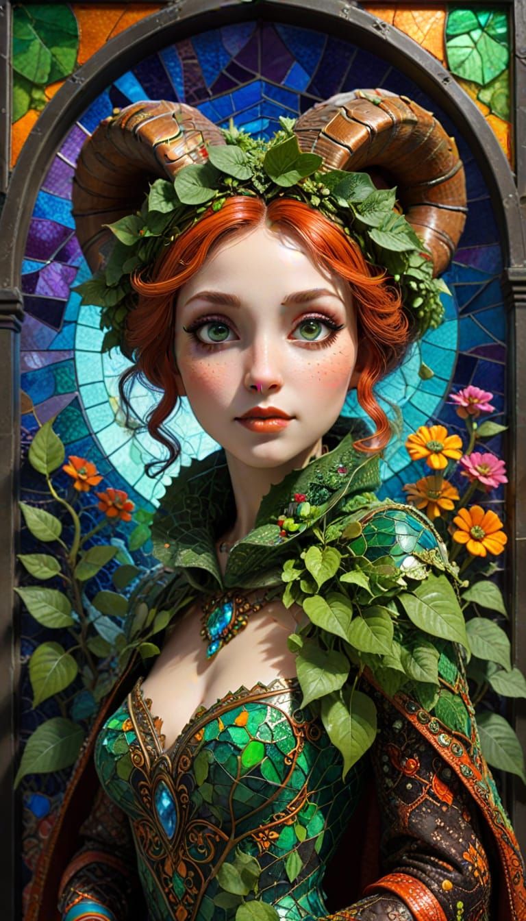 Stained Glass Surreal Queen of Poison Ivy in Post-Apocalypti...