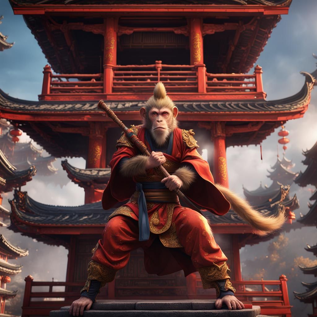 Monkey King Wind Magic Martial Arts Fantasy Art
