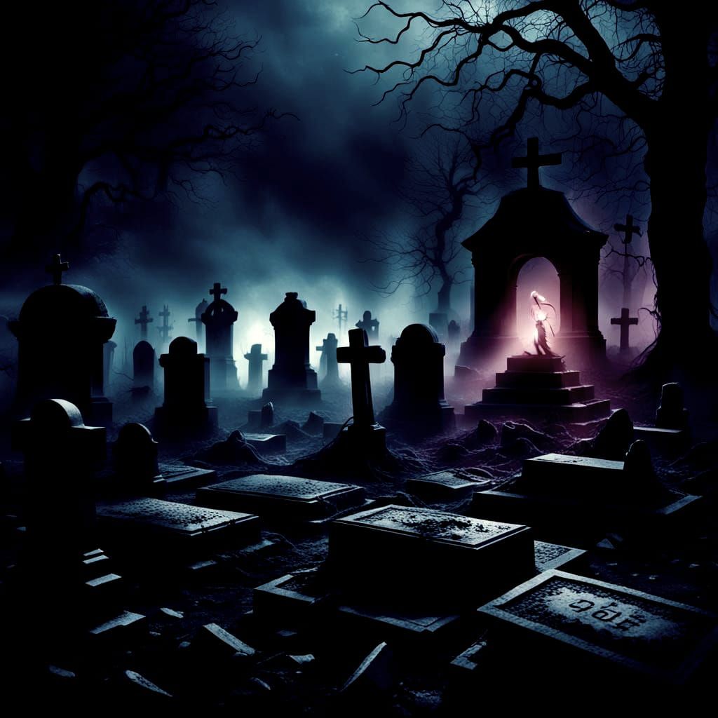 Sinister Ghosts Rise in Cemetery at Night