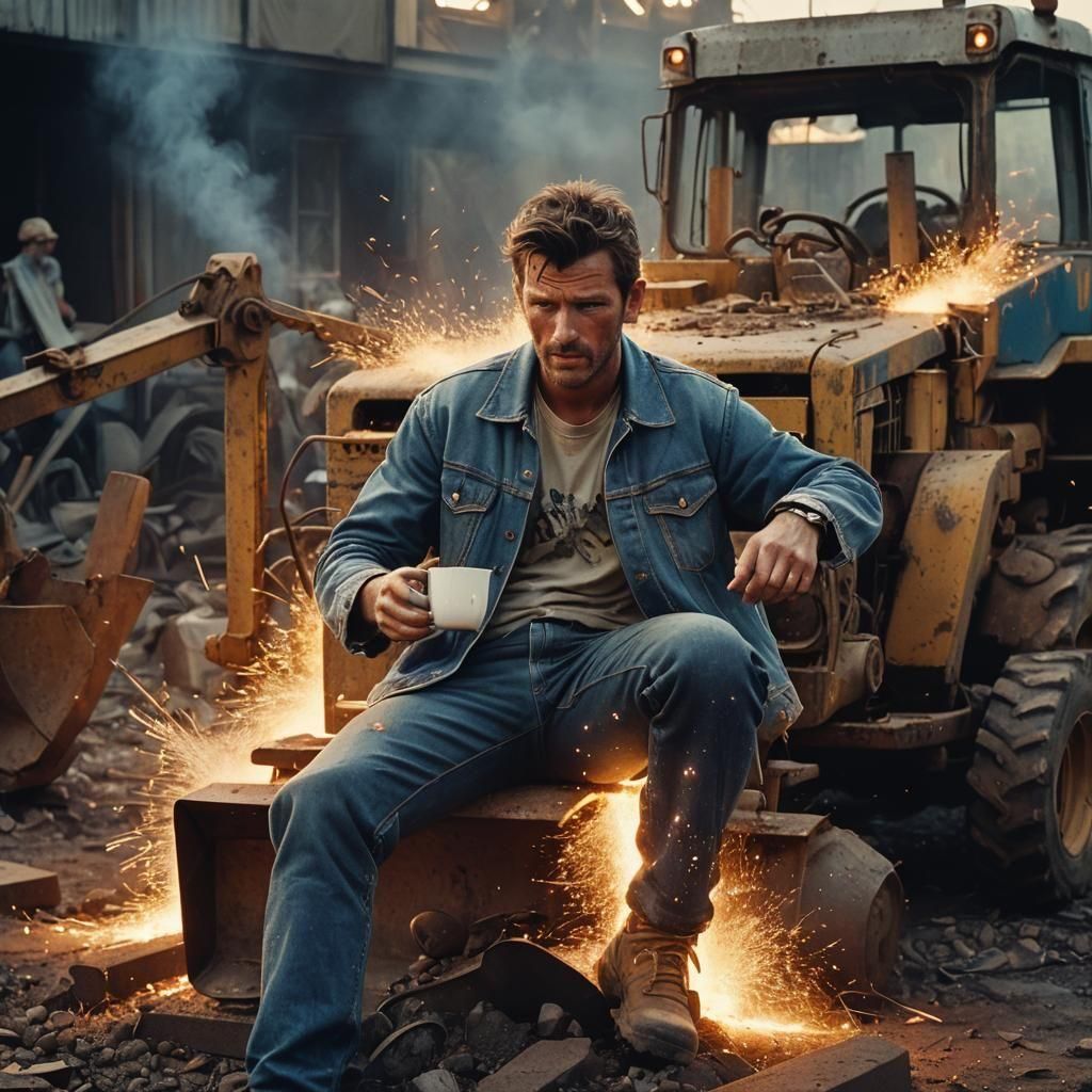 Bulldozer in Flickering Film Still