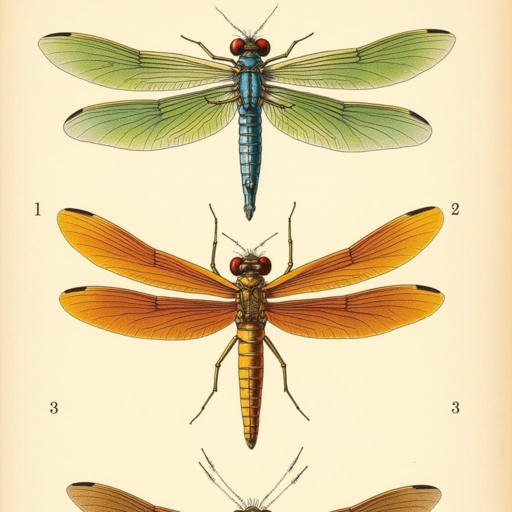 Surreal Botanical Illustration of Dragonflies in Pencil Sket...