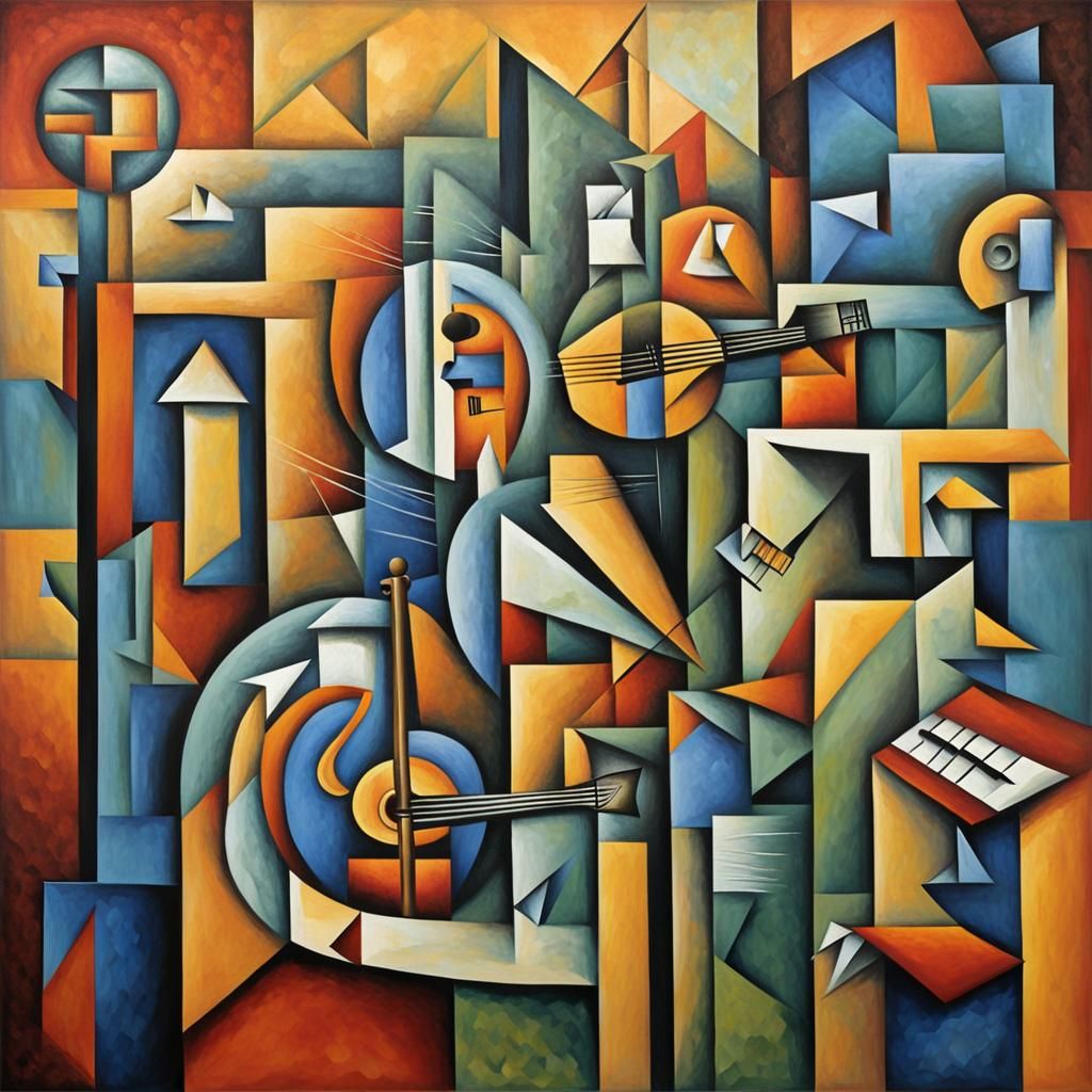 Cubist Painting with Geometric Art Deco Elements