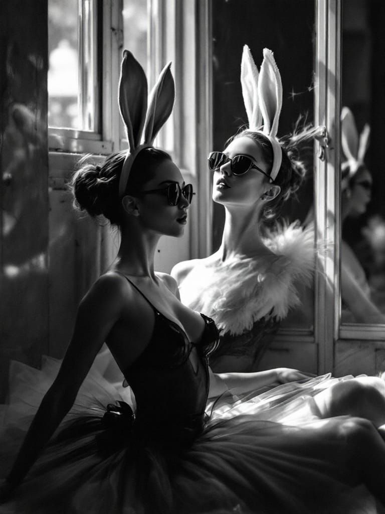 Ballerinas in Rabbit Ears: Candid Black and White Portraits