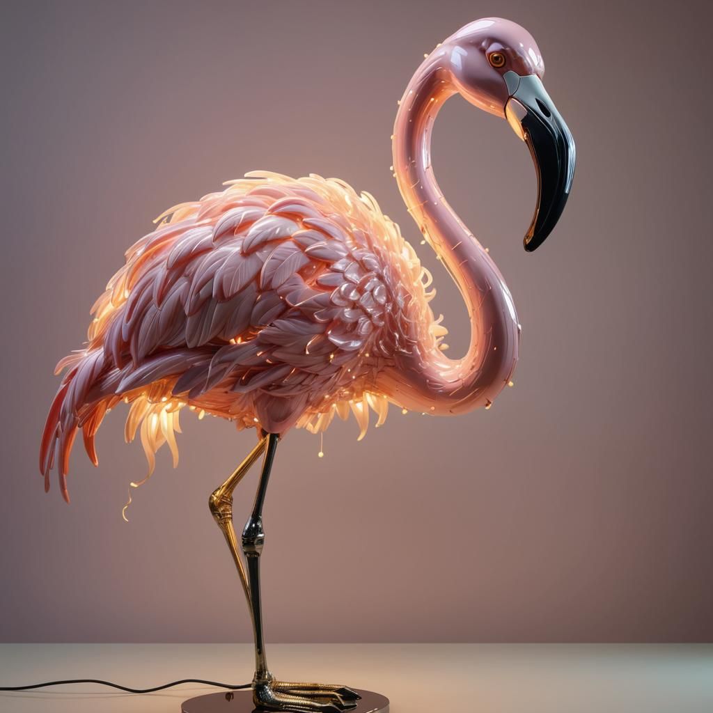 Neon Flamingo Sculpture in Vivid Digital Art