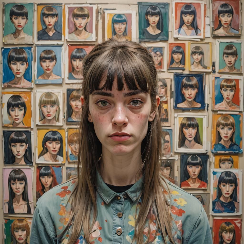 Young Woman with Colorful Self-Portraits