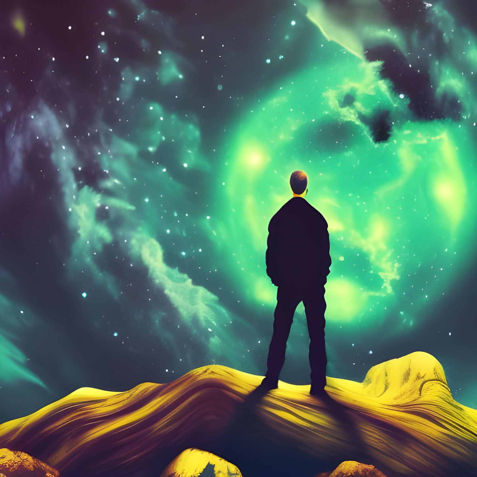 Man Gazing at Galaxy in Space: Digital Matte Painting