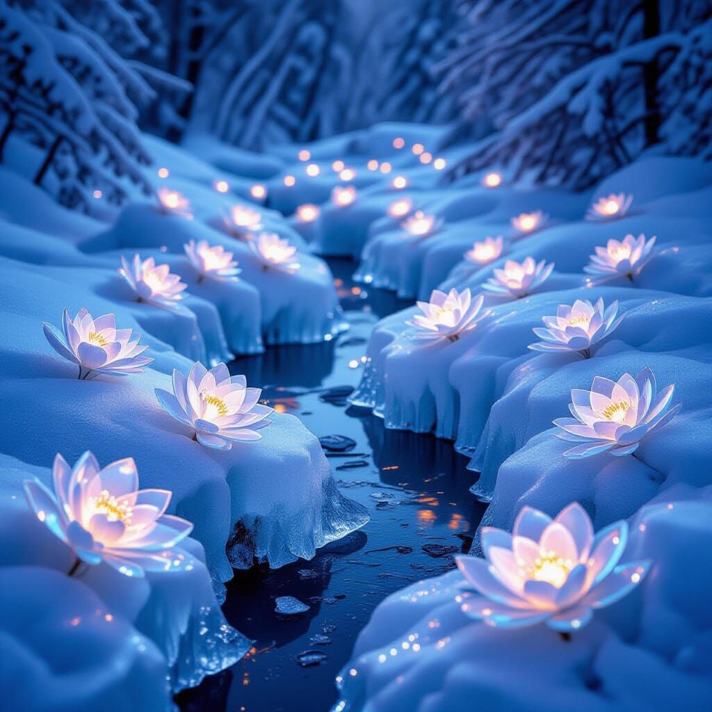 Crystal Ice Flowers Bloom in Frozen Glacier Landscape