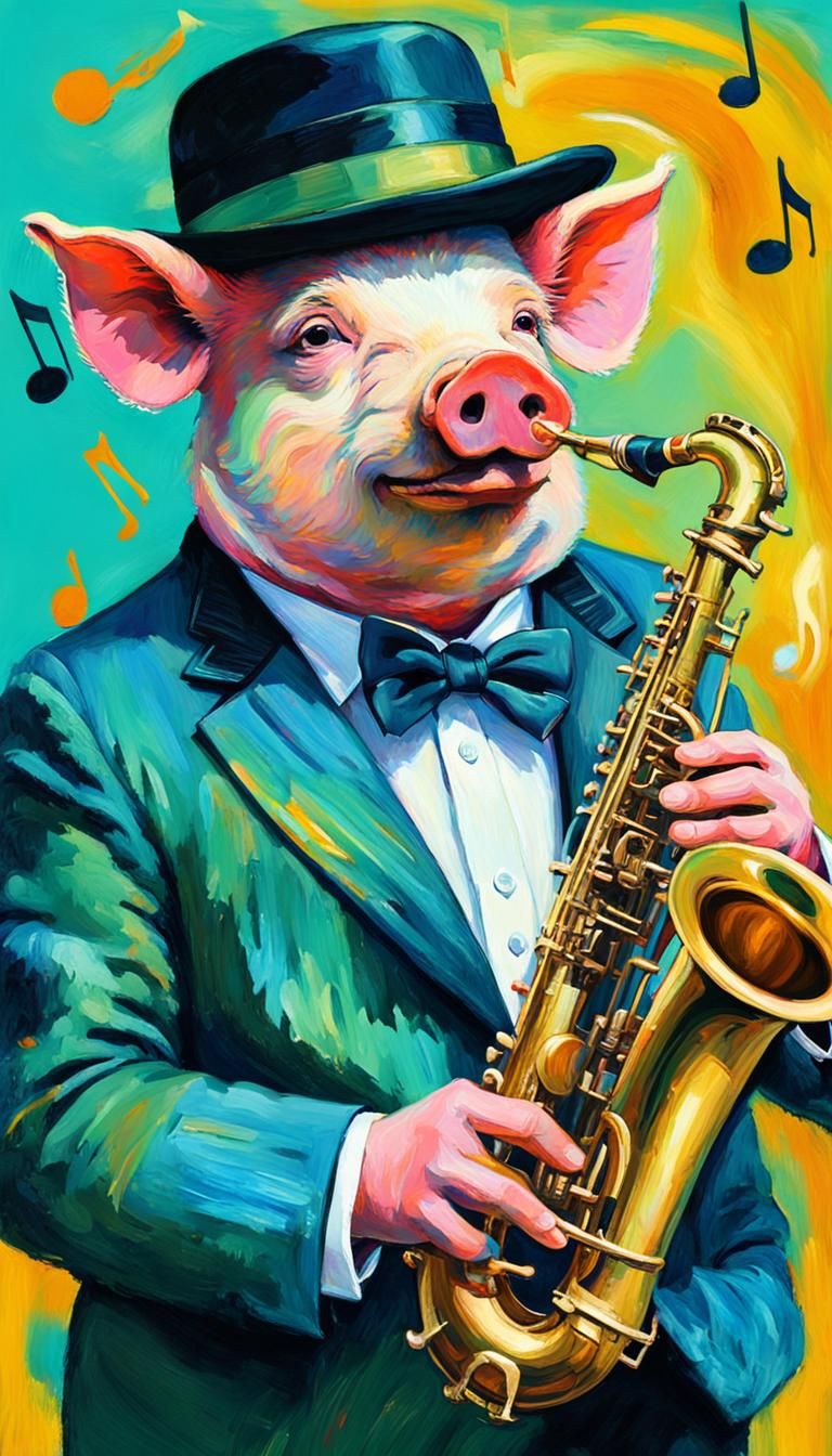 Fauvist Pig Jazz Saxophonist in Zoot Suit