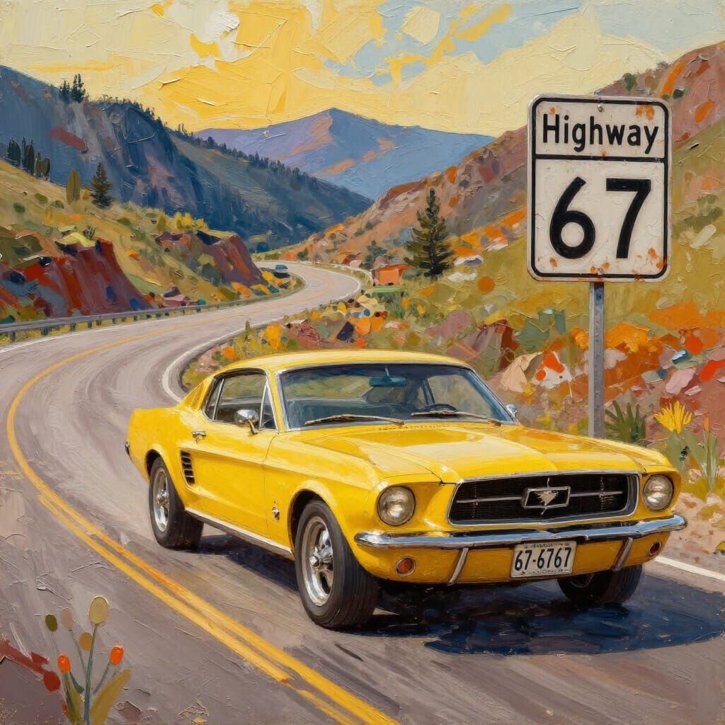 1967 Mustang on Highway 67 Mountain Road