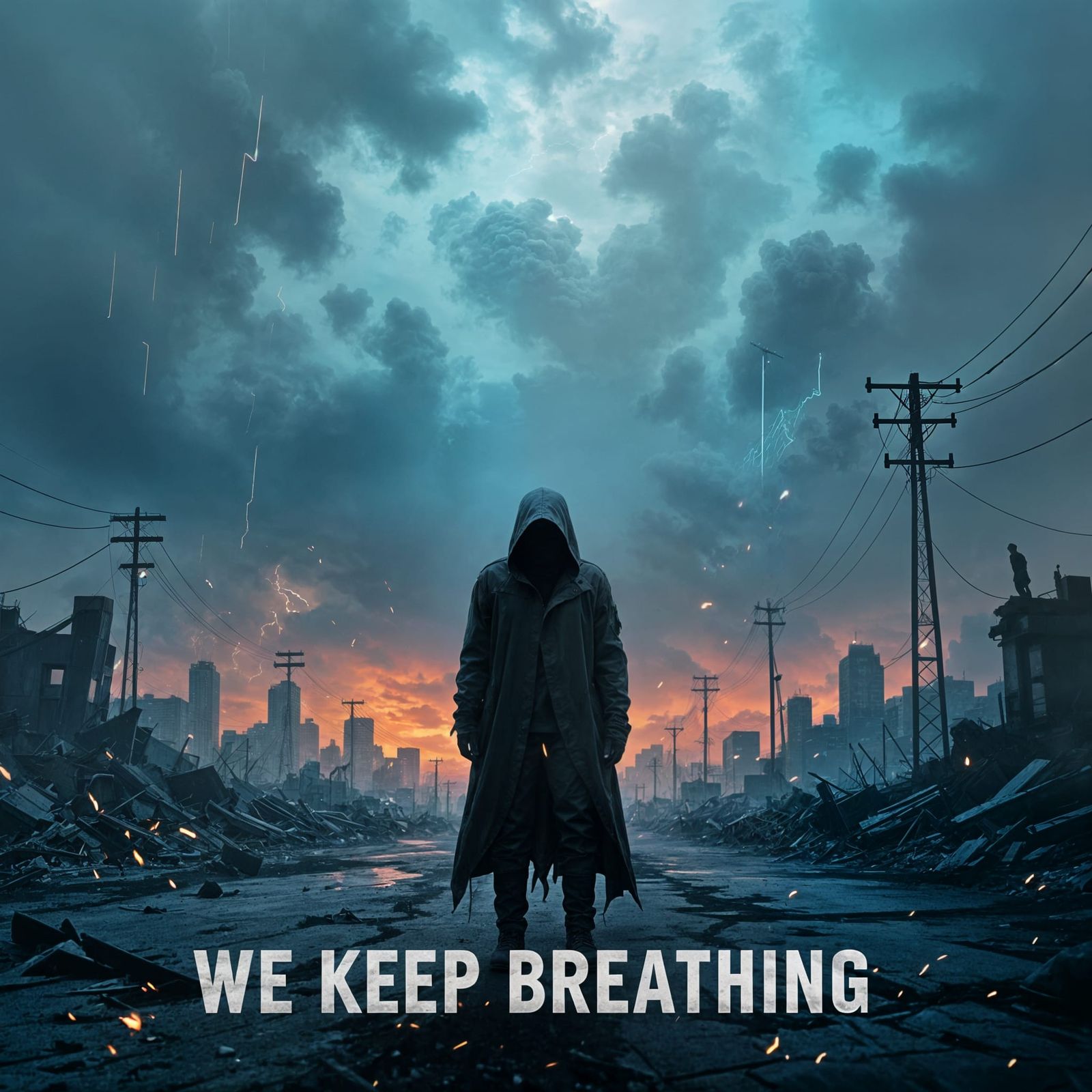 Lone Figure in Cracked Urban Landscape Album Cover Art