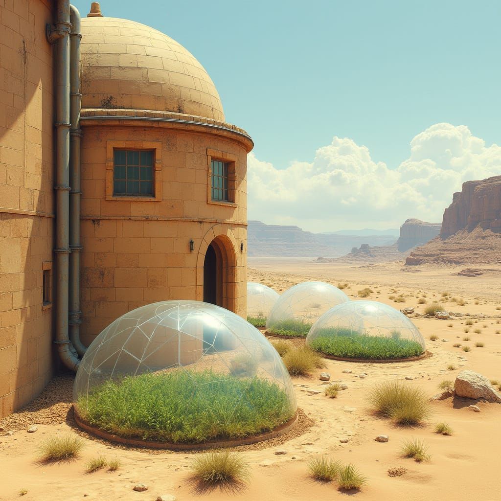 Arid Landscape with Sandstone Building in Moebius Style