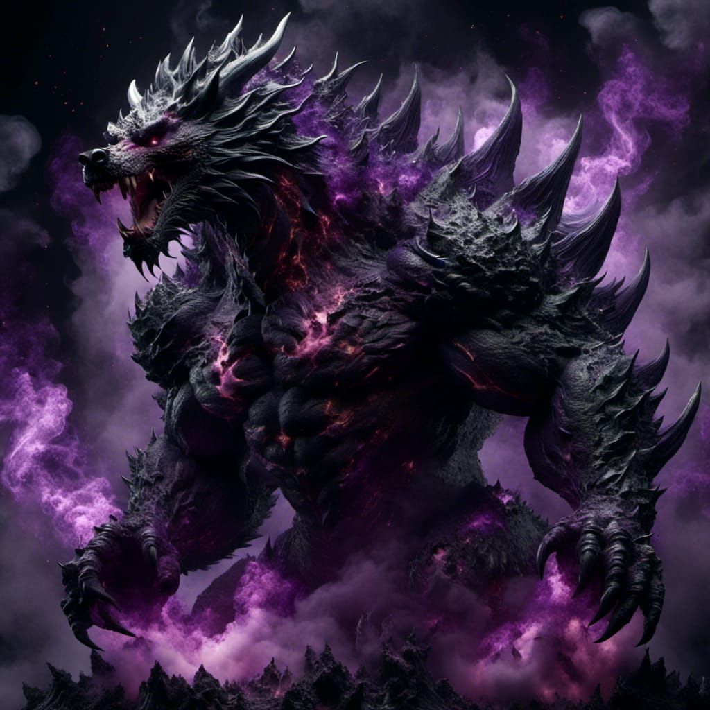 Frosty Demon Dragon Bear in Dark Smoke