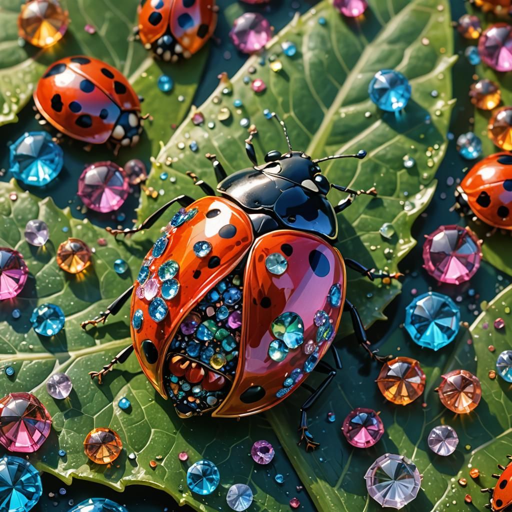 Crystallized Ladybug Digital Art in Surreal Style