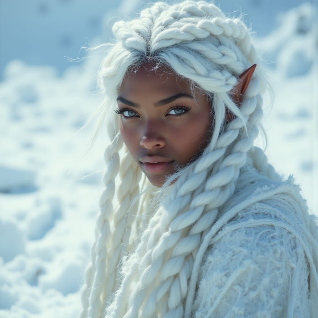 Elven Ice Princess on Polar Bear, Art Nouveau Style