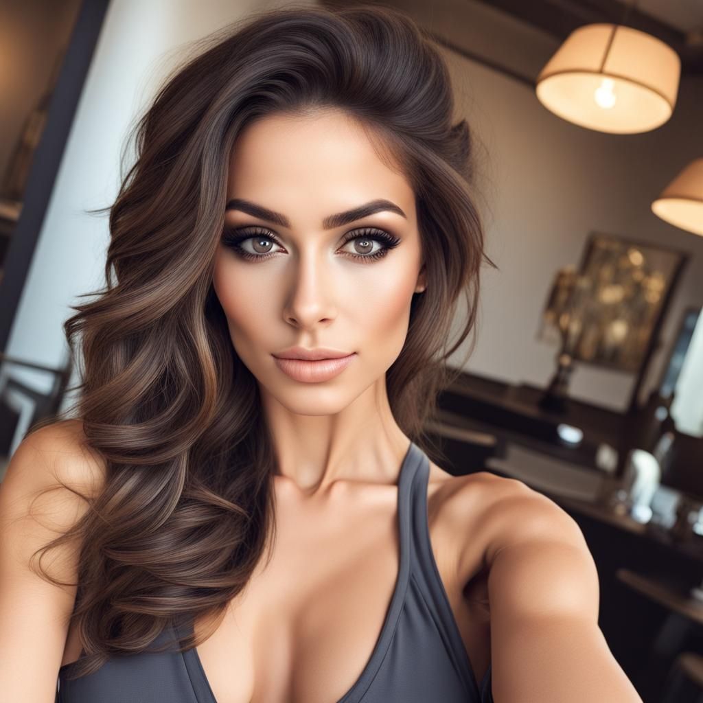 Alluring Brunette in Bar Selfie