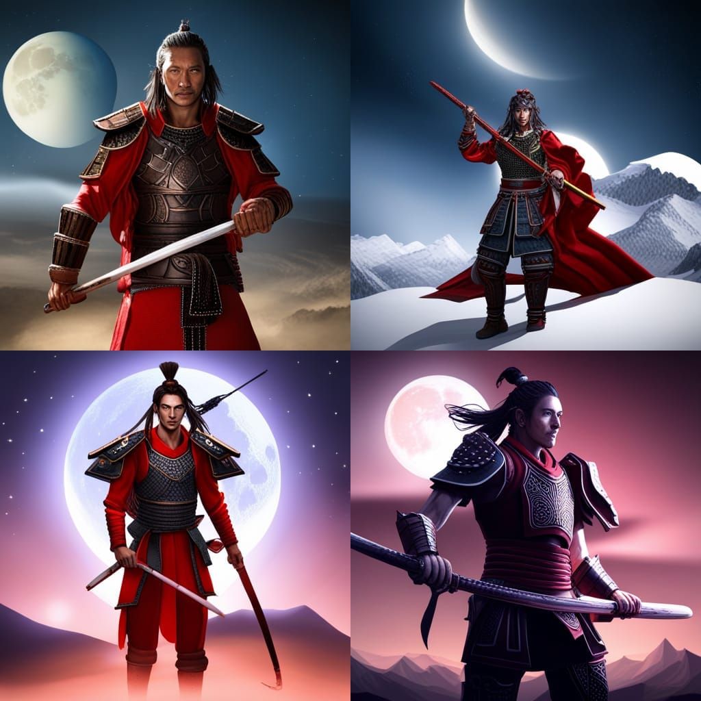 Samurai Warrior with Twin Katanas Under Starry Sky