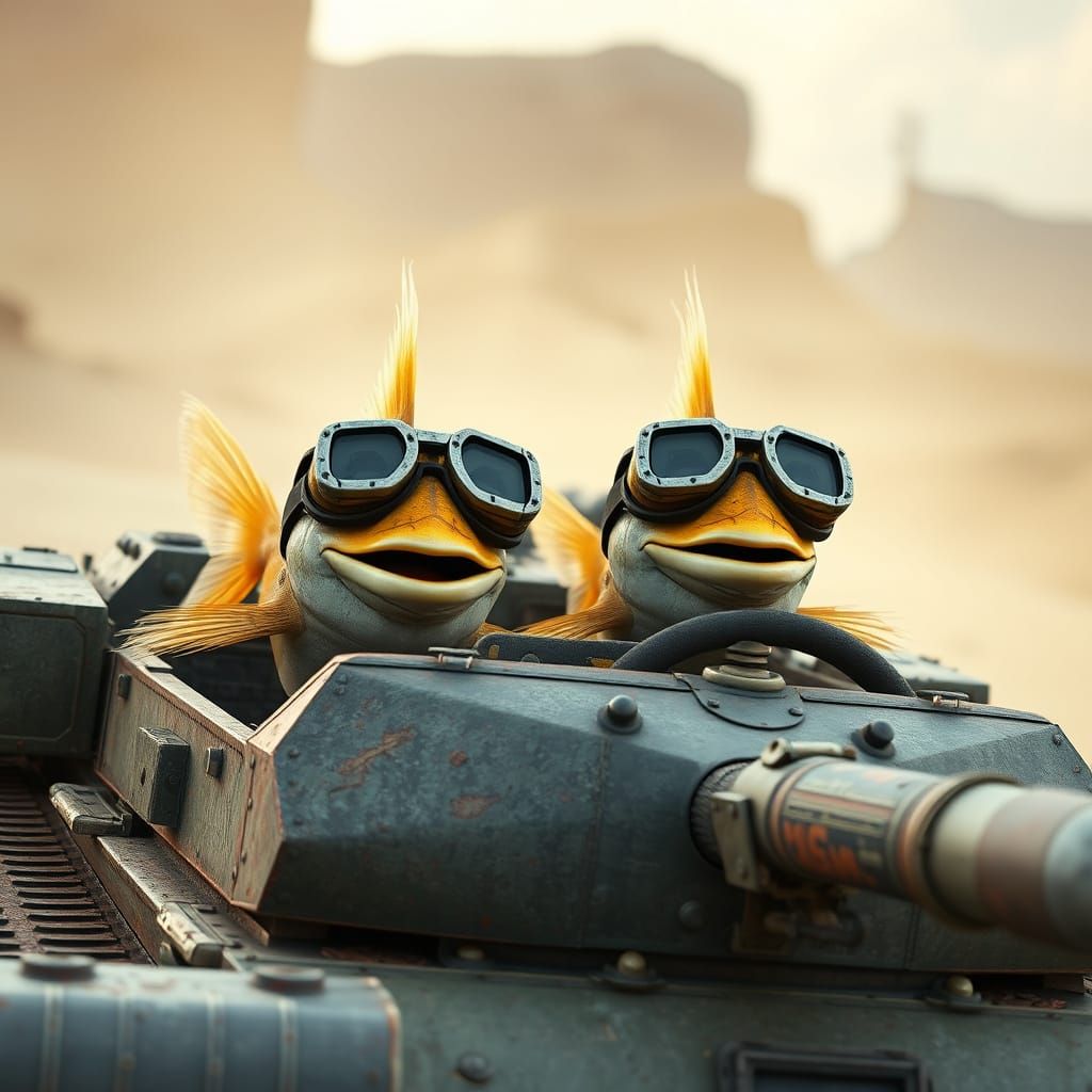 Fish Drive Tank in War Zone: 3D Game Cinematic