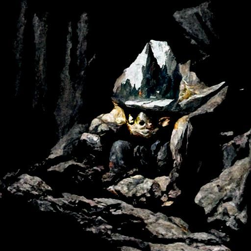 Evil Goblin in Mountain Cave, Oil Painting